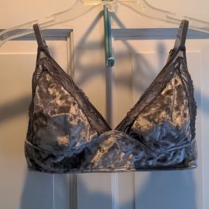 Soma Grey Velveteen Lace-trimmed Bralette, Medium